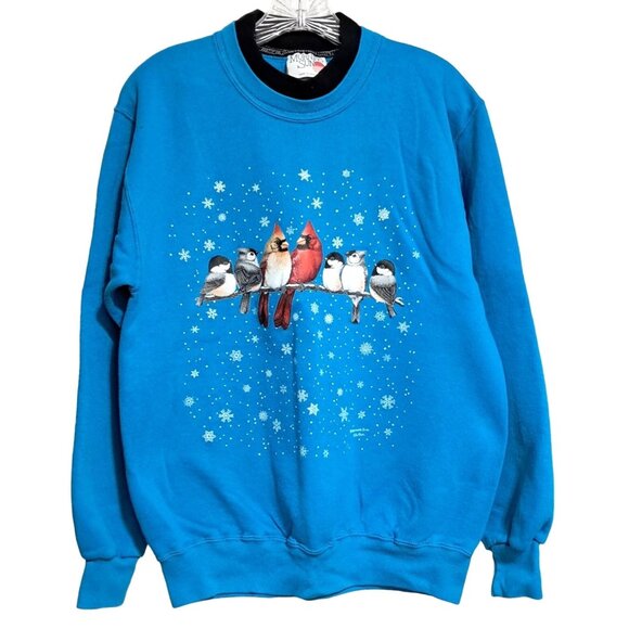 Vintage Bird Sweatshirt Teal Size XL 42-44 Morning Sun Made In USA 80s 90s - Picture 2 of 8
